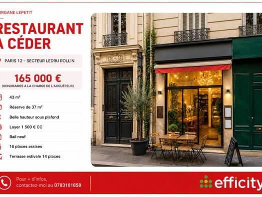 Activités diverses à vendre Fonds de commerce 165 000 € 43 m² de surface de vente Aligre-Gare de Lyon Paris 12ème arrondissement 75012