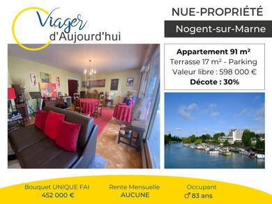 Appartement en viager occupé Bouquet 452 000 € 4 pièces 2 chambres 91 m² Étage 1/3 Nogent-sur-Marne 94130