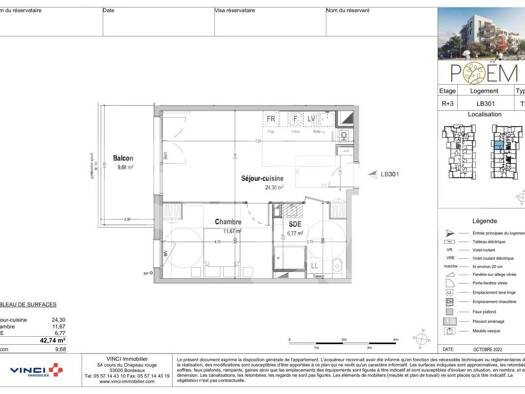 Appartement à louer 655 € 2 pièces 1 chambre 42 m² Étage 3/4 Sembat Bègles 33130