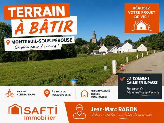 Terrain constructible viabilisé à vendre 59 386 € 486 m² de terrain Montreuil-sous-Pérouse 35500