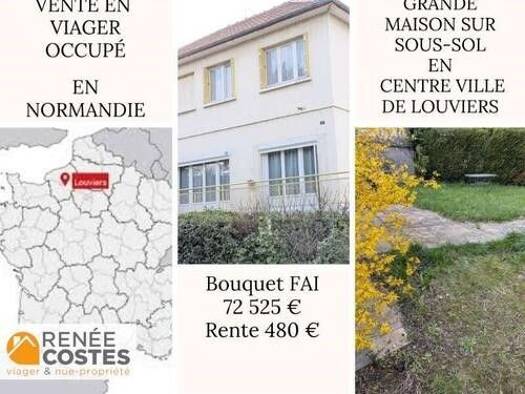 Maison en viager occupé Bouquet 72 525 € 7 pièces 6 chambres 144 m² 396 m² de terrain Saint Jean-Les Hayes Melines Louviers 27400