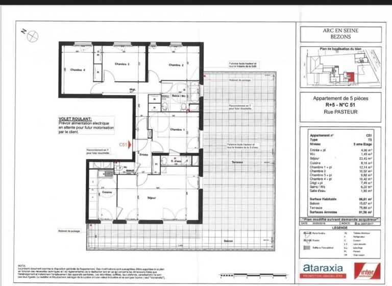 Appartement à louer 2 450 € 5 pièces 4 chambres 97 m² 5ème étage Colombier Bezons 95870