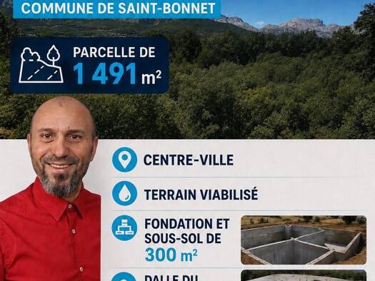 Terrain constructible viabilisé à vendre 295 000 € 1 491 m² de terrain Saint-Bonnet-en-Champsaur 05500
