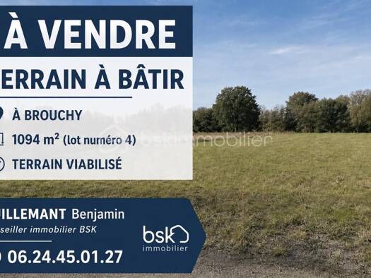 Terrain constructible viabilisé à vendre 33 100 € 1 094 m² de terrain Brouchy 80400