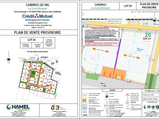 Terrain constructible viabilisé à vendre 48 500 € 442 m² de terrain Cardroc 35190