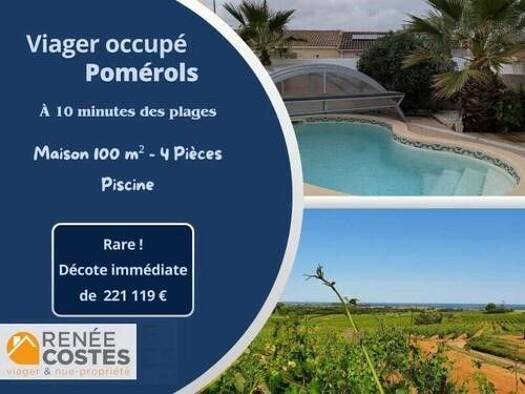Maison en viager occupé Bouquet 45 056 € 4 pièces 2 chambres 100 m² 420 m² de terrain Pomérols 34810