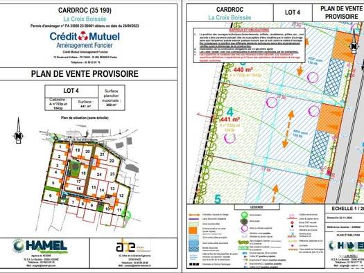 Terrain constructible viabilisé à vendre 51 000 € 441 m² de terrain Cardroc 35190