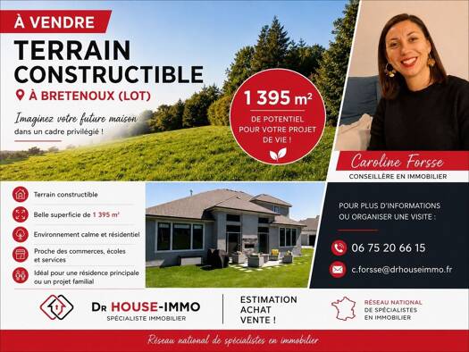 Terrain constructible viabilisé à vendre 47 500 € 1 727 m² de terrain Bretenoux 46130