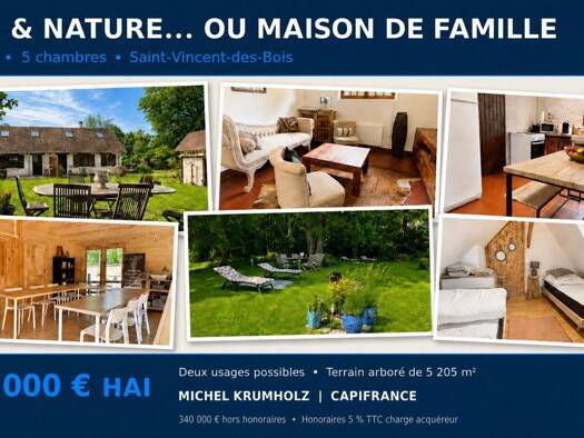 Maison à vendre 357 000 € 7 pièces 5 chambres 110 m² 5 205 m² de terrain Saint-Vincent-des-Bois 27950
