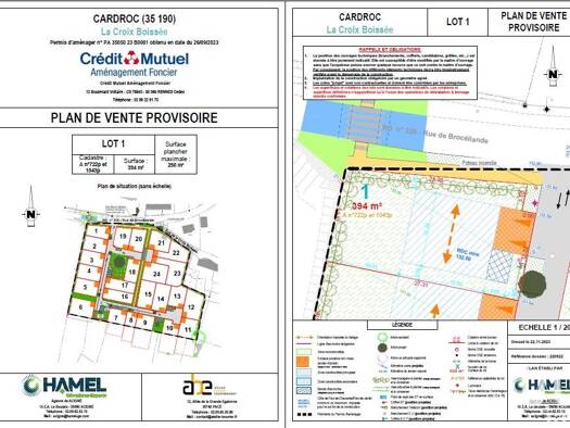 Terrain constructible viabilisé à vendre 44 500 € 394 m² de terrain Cardroc 35190