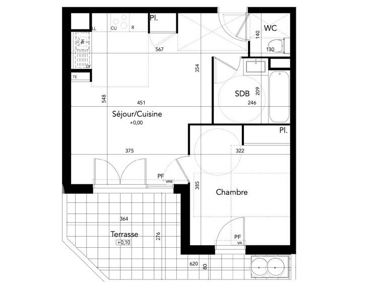 Appartement à louer - Neuf 695 € 2 pièces 1<br/>chambre 43 m²<br/>superficie 1er<br/>étage Capiscol Beziers 34500