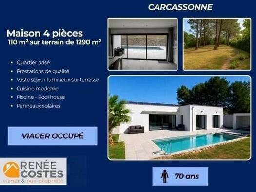 Maison en viager occupé Bouquet 85 500 € 4 pièces 3 chambres 110 m² 1 291 m² de terrain Domairan-Saint Michel-Moulin Vert-Saint Jacques-L'Étoile Carcassonne 11000