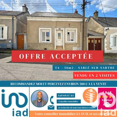 Maison de ville à vendre 80 000 € 4 pièces 3 chambres 58 m² 399 m² de terrain Rocade-Chartrie Sablé-sur-Sarthe 72300