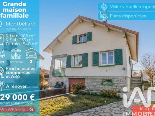 Maison à vendre 129 000 € 5 pièces 3 chambres 103 m² 540 m² de terrain Citadelle Montbéliard 25200