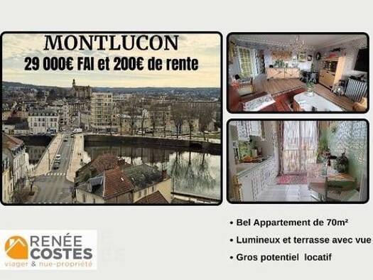 Appartement en viager occupé Bouquet 29 079 € 3 pièces 2 chambres 70 m² Étage 9/10 Ville Gozet Montluçon 03100