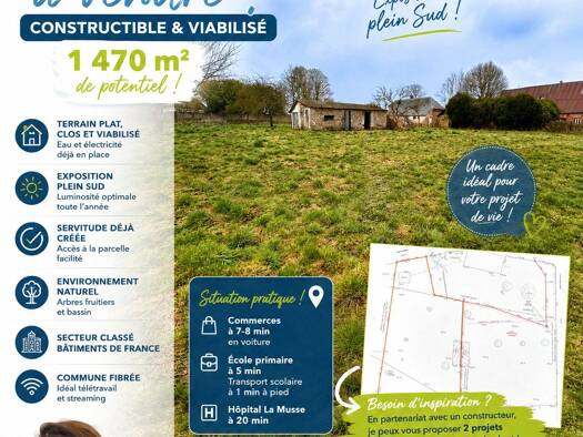 Terrain constructible viabilisé à vendre 35 500 € 1 470 m² de terrain Le Plessis-Sainte-Opportune 27170