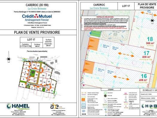 Terrain constructible viabilisé à vendre 44 500 € 408 m² de terrain Cardroc 35190