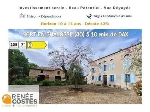 Maison en viager occupé Bouquet 129 986 € 9 pièces 7 chambres 286 m² 9 461 m² de terrain Saint Vincent Dax 40100