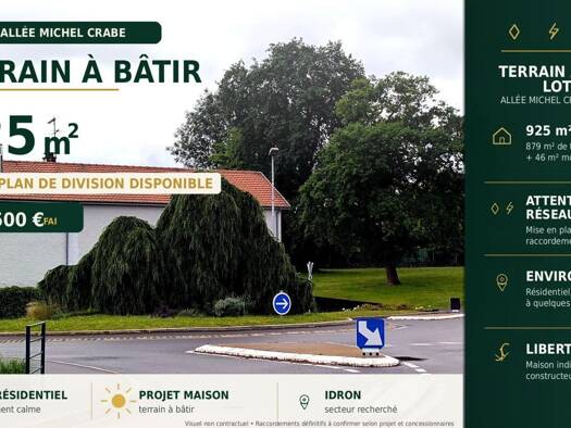 Terrain constructible à vendre 129 500 € 879 m² de terrain Idron 64320