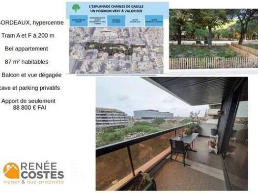 Appartement en viager occupé Bouquet 88 800 € 2 pièces 2 chambres 86 m² Étage 4/7 Centre ville Bordeaux 33000