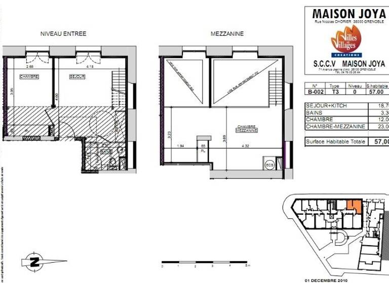 Appartement à louer 711 € 3 pièces 2<br/>chambres 57 m²<br/>superficie RDC/1<br/>étage Berriat-Ampere Grenoble 38000