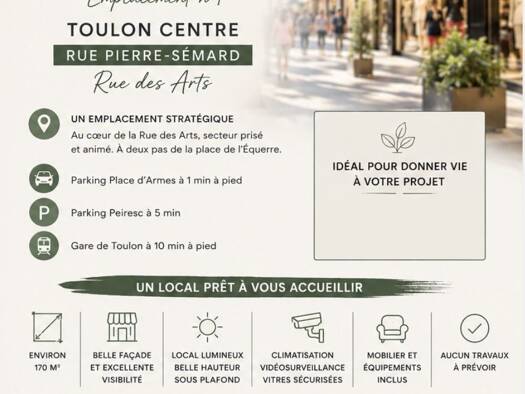 Boutique à vendre 110 000 € 1 pièce 170 m² de surface de vente Centre Ville Toulon 83000