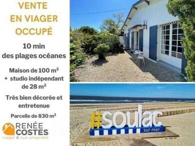 Maison en viager occupé Bouquet 95 050 € 4 pièces 3 chambres 128 m² 830 m² de terrain Soulac sur Mer 33780