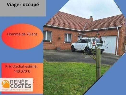 Maison en viager occupé Bouquet 55 425 € 4 pièces 3 chambres 100 m² 2 000 m² de terrain Baralle 62860