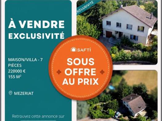 Maison à vendre 220 000 € 7 pièces 6 chambres 155 m² 1 022 m² de terrain Mézériat 01660