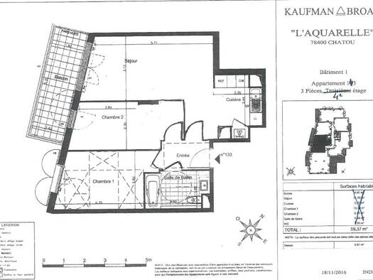 Appartement à louer 1 285 € 3 pièces 2 chambres 59 m² 4ème étage Tête de Girafe-Les Landes Chatou 78400
