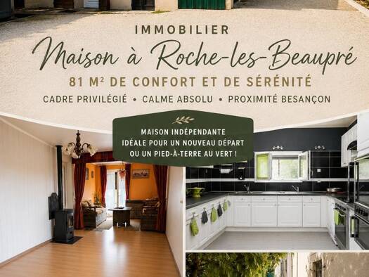 Maison de plain-pied à vendre 254 000 € 3 pièces 2 chambres 81 m² 845 m² de terrain Roche-lez-Beaupré 25220