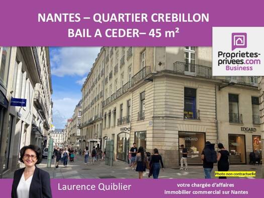Local commercial avec bail commercial 89 600 € 45 m² de surface de vente divisible Graslin-Commerce Nantes 44000