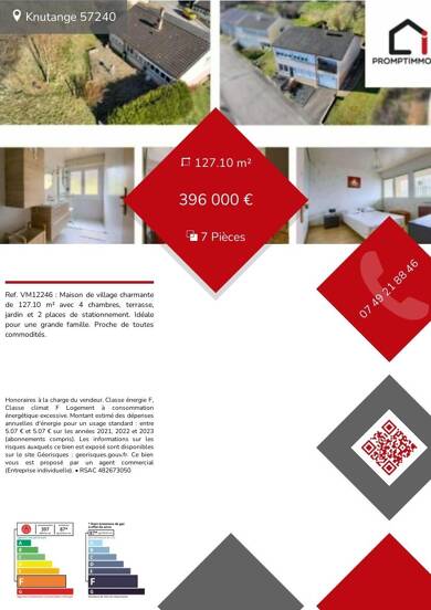 Maison à vendre 396 000 € 7 pièces 4 chambres 127,1 m² 7 m² de terrain Knutange 57240