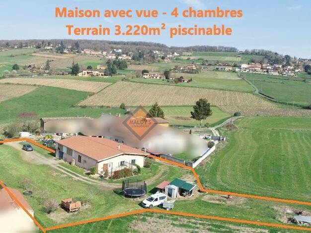 Maison de plain-pied à vendre 440 000 € 5 pièces 4 chambres 144 m² 3 220 m² de terrain Charnay 69380