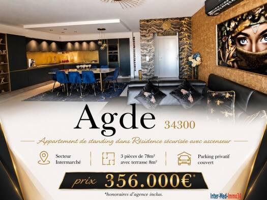 Appartement à vendre 356 000 € 3 pièces 2 chambres 77 m² Étage 2/3 Coopérative Agde 34300