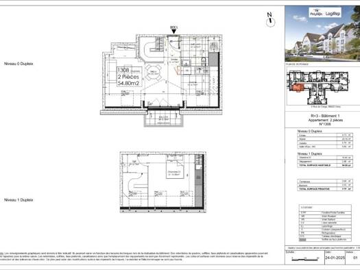 Duplex à louer 924 € 2 pièces 1 chambre 54 m² Étage 3/3 La Meth Osny 95520