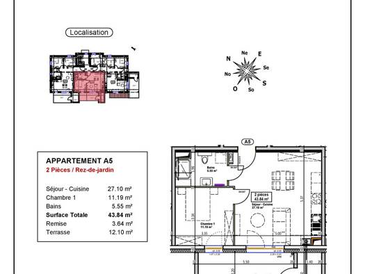 Appartement à vendre - neuf 171 000 € 2 pièces 1 chambre 43,84 m² Étage 1/2 Sud Barr 67140