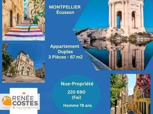 Duplex en viager occupé Bouquet 220 690 € 2 pièces 2 chambres 80 m² Étage 2/2 Comédie Montpellier 34000