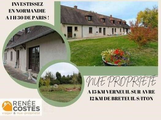 Maison en viager occupé Bouquet 128 496 € 3 pièces 1 chambre 121 m² 3 290 m² de terrain Centre Verneuil d'Avre et d'Iton 27130