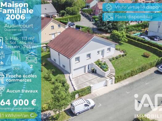 Maison à vendre 264 000 € 5 pièces 3 chambres 113 m² 745 m² de terrain Gare-Naille-Arbletiers-Cantons Audincourt 25400