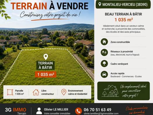 Terrain constructible à vendre 60 000 € 1 035 m² de terrain Montalieu-Vercieu 38390