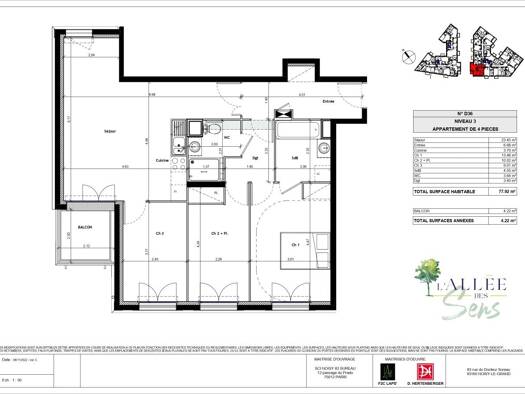 Appartement à louer 1 290 € 4 pièces 3 chambres 78 m² 3ème étage Varenne-Centre-Rive Charmante Noisy-le-Grand 93160