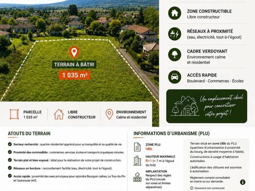 Terrain constructible à vendre 80 000 € 1 035 m² de terrain Montalieu-Vercieu 38390