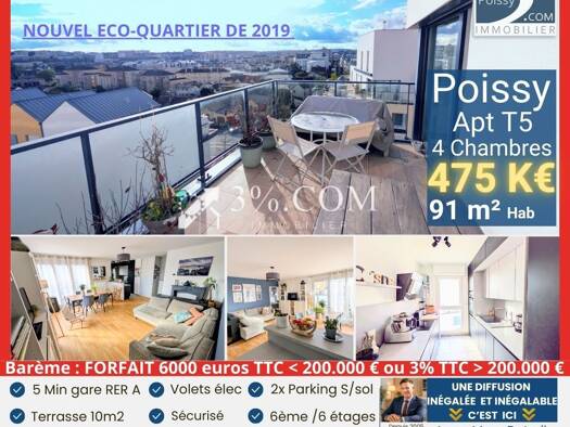 Appartement à vendre - Première occupation 475 000 € 5 pièces 4 chambres 91 m² Étage 6/6 ZAC Saint Sebastien Poissy 78300