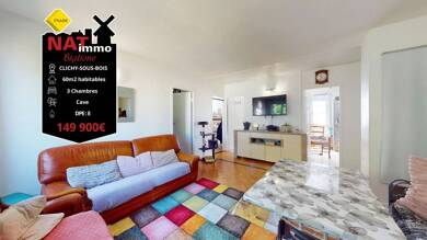 Appartement à vendre 149 900 € 4 pièces 3 chambres 60 m² 2ème étage Clichy-sous-Bois 93390
