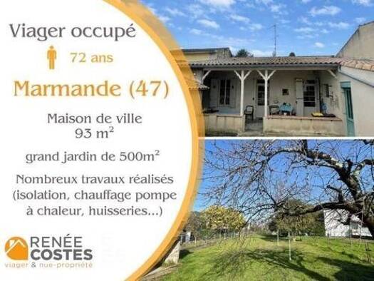 Maison en viager occupé Bouquet 24 280 € 3 pièces 2 chambres 93 m² 748 m² de terrain Lolya-Les Cedres-Lactarium Marmande 47200