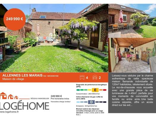 Maison à vendre 249 990 € 5 pièces 4 chambres 120 m² 226 m² de terrain Allennes les Marais 59251