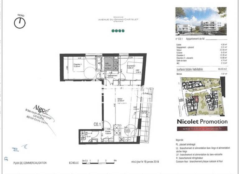 Appartement à louer 998 € 3 pièces 2 chambres 66,9 m² RDC Abbaye Grenoble 38000