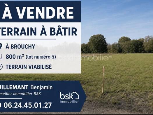 Terrain constructible viabilisé à vendre 26 500 € 800 m² de terrain Brouchy 80400