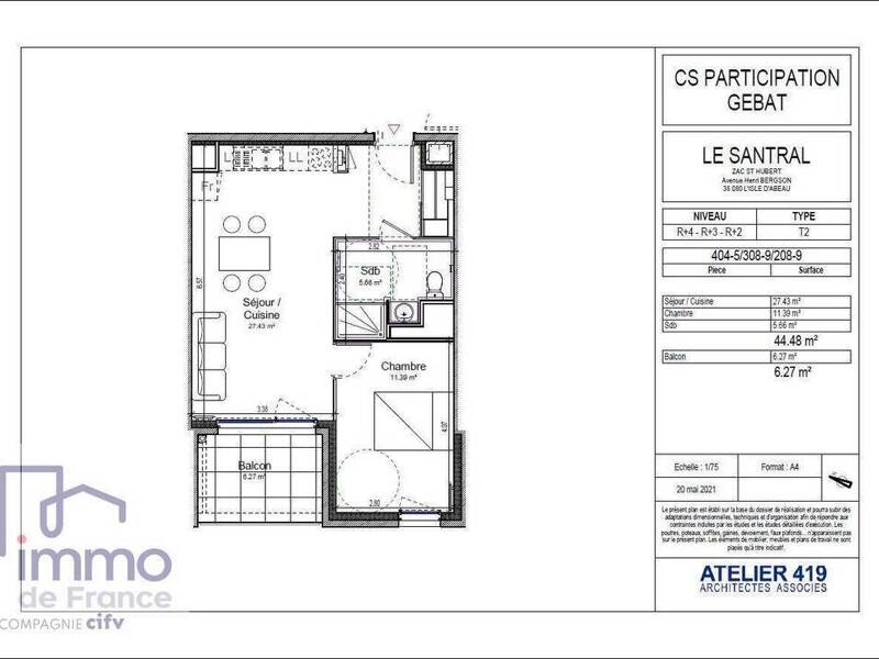 Maison à louer, 44m², L'ISLE D'ABEAU